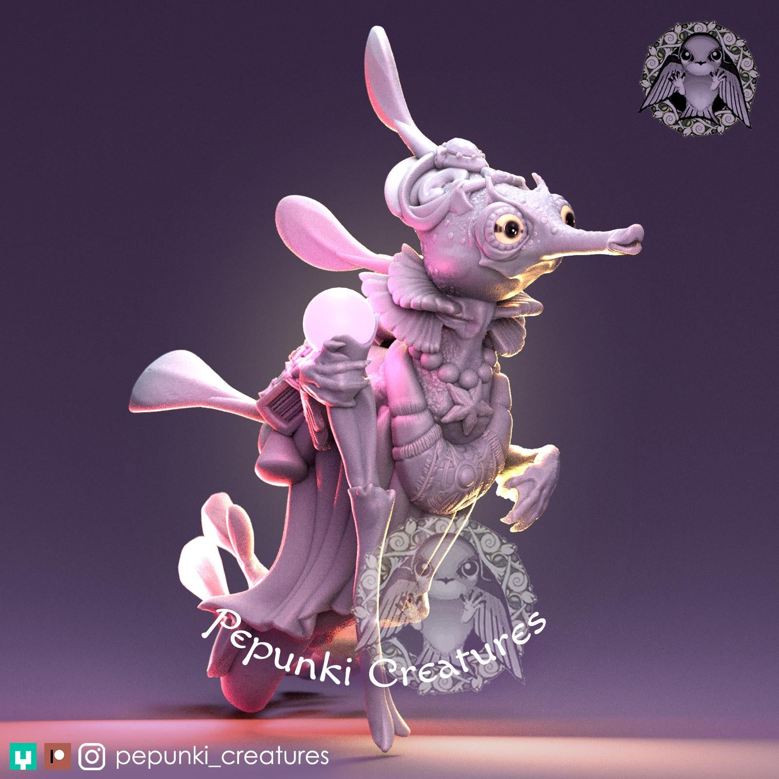 Seahorse Sorceress | Tabletop Miniature | Pepunki Creatures