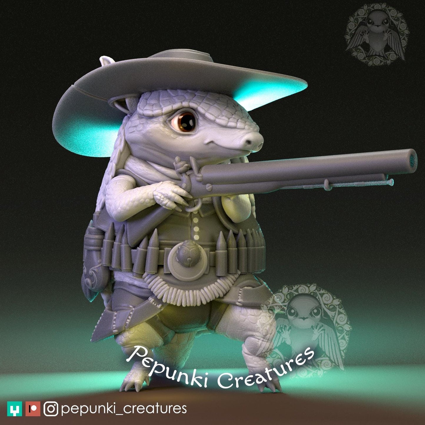 Armadillo Cowboy | Tabletop Miniature | Pepunki Creatures