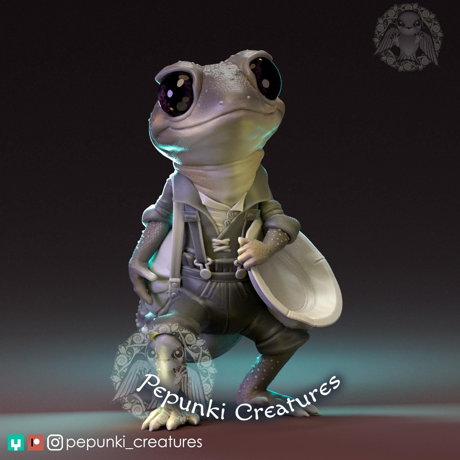 Gold Panning Gecko | Tabletop Miniature | Pepunki Creatures