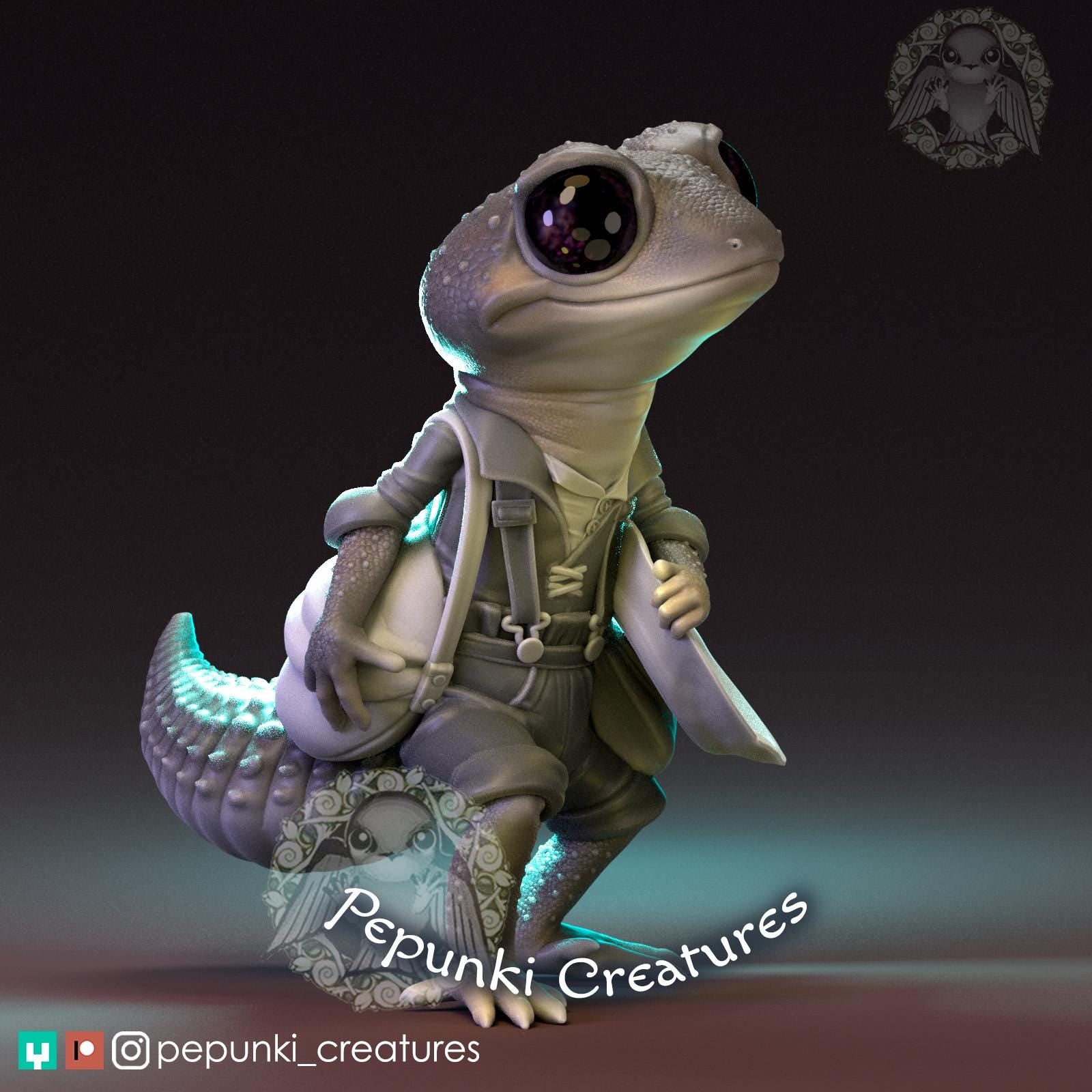 Gold Panning Gecko | Tabletop Miniature | Pepunki Creatures