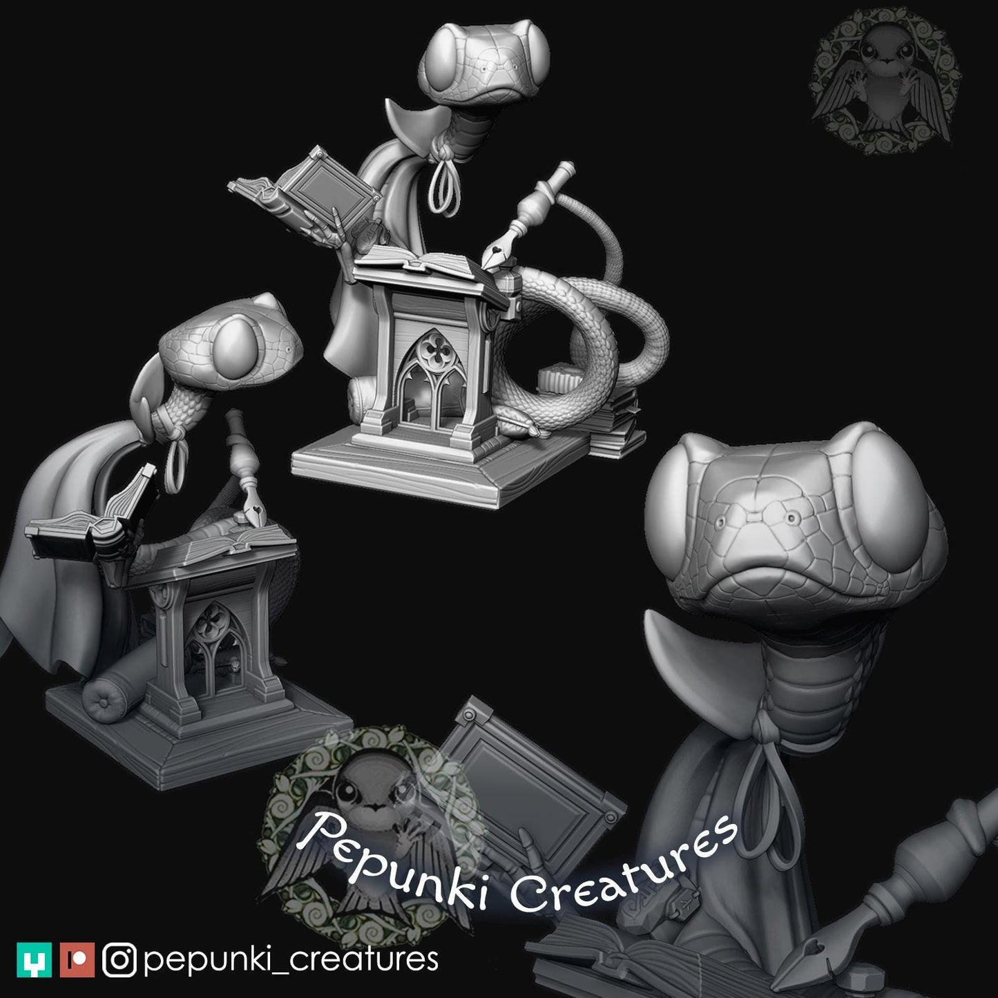 Blunt-Headed Snake Archivist | Tabletop Miniature | Pepunki Creatures