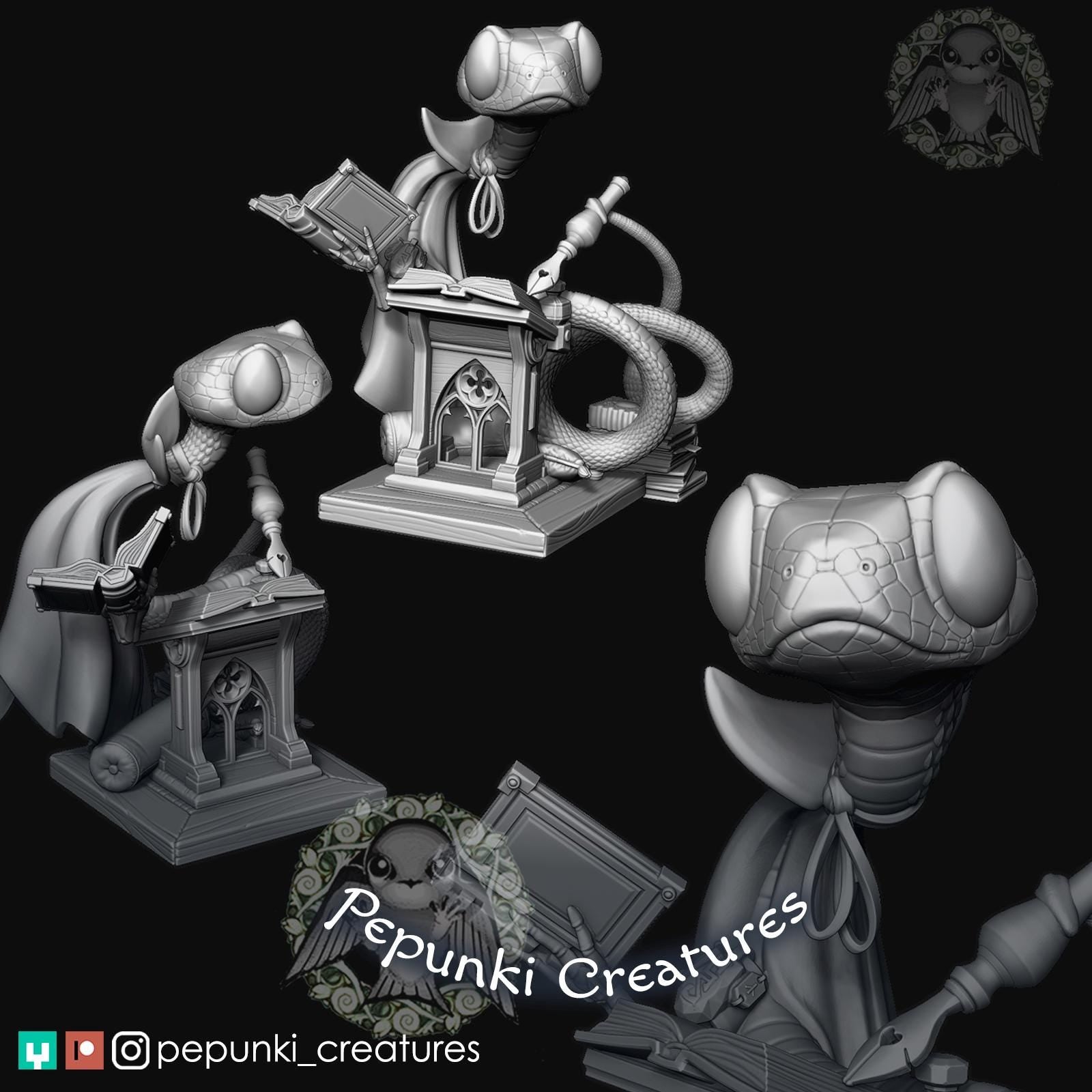 Blunt-Headed Snake Archivist | Tabletop Miniature | Pepunki Creatures