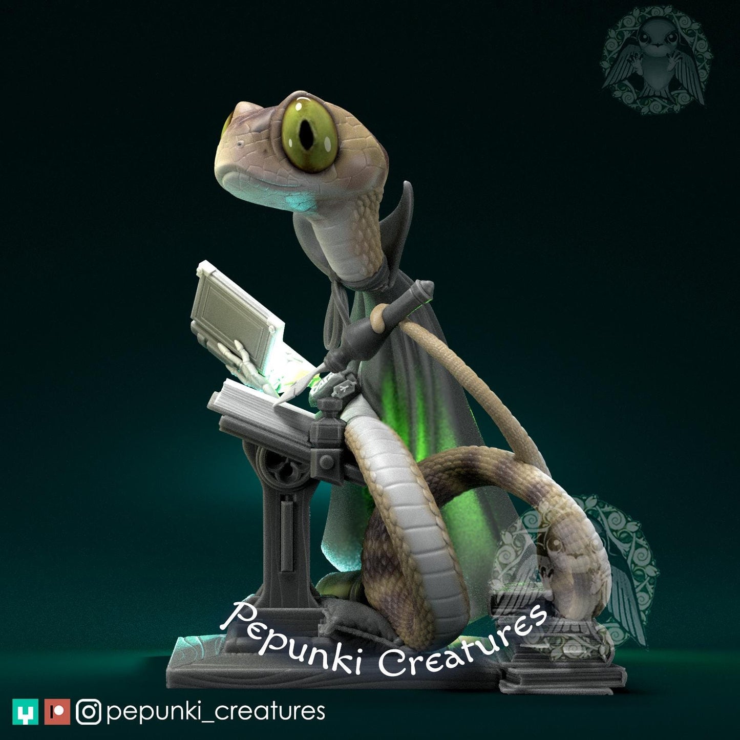 Blunt-Headed Snake Archivist | Tabletop Miniature | Pepunki Creatures