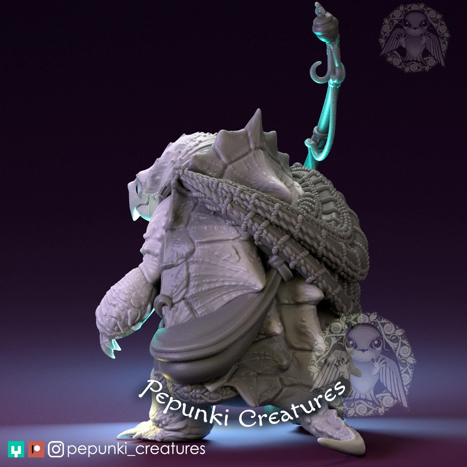 Snapping Turtle Fisherman | Tabletop Miniature | Pepunki Creatures