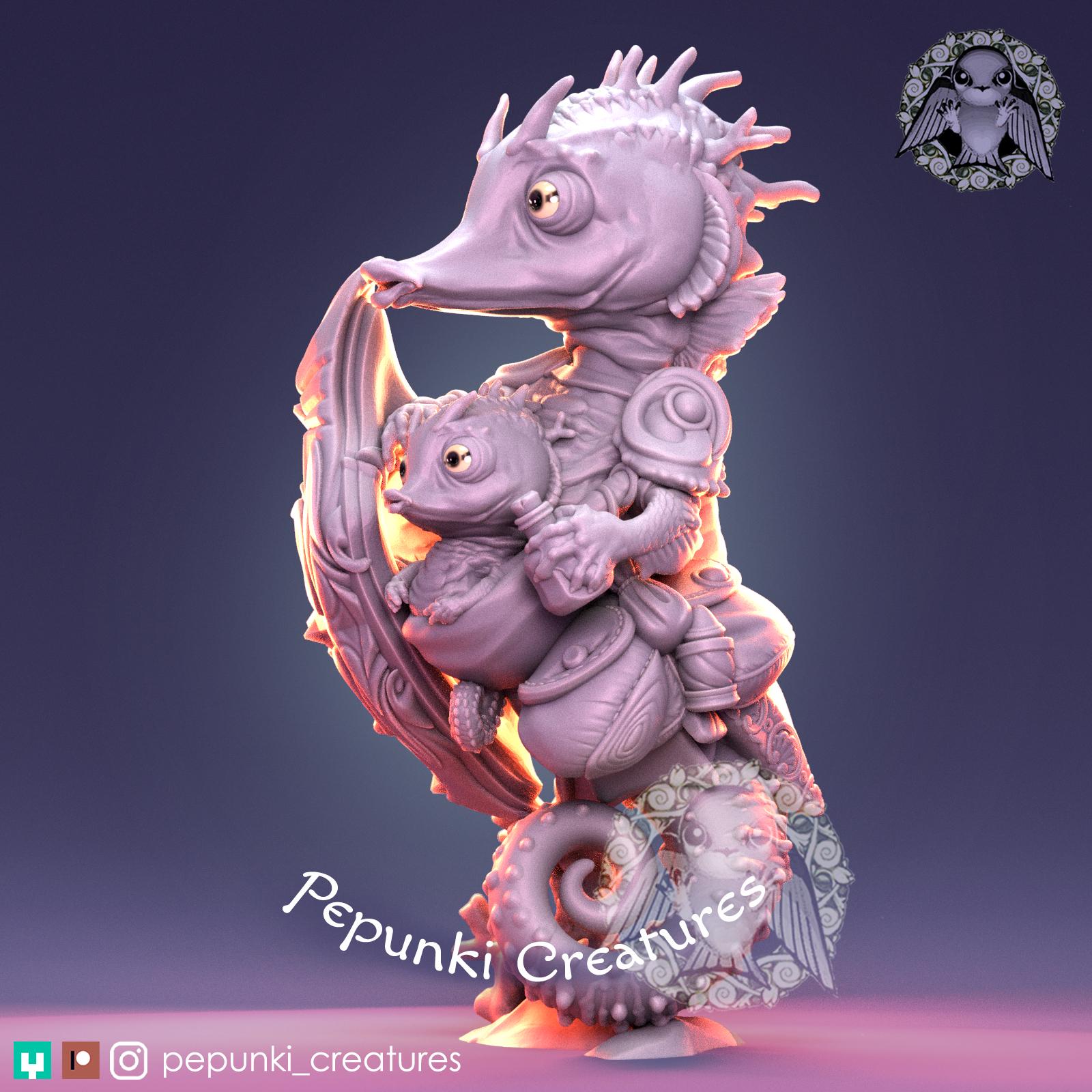 Seahorse Guardian with Baby | Tabletop Miniature | Pepunki Creatures