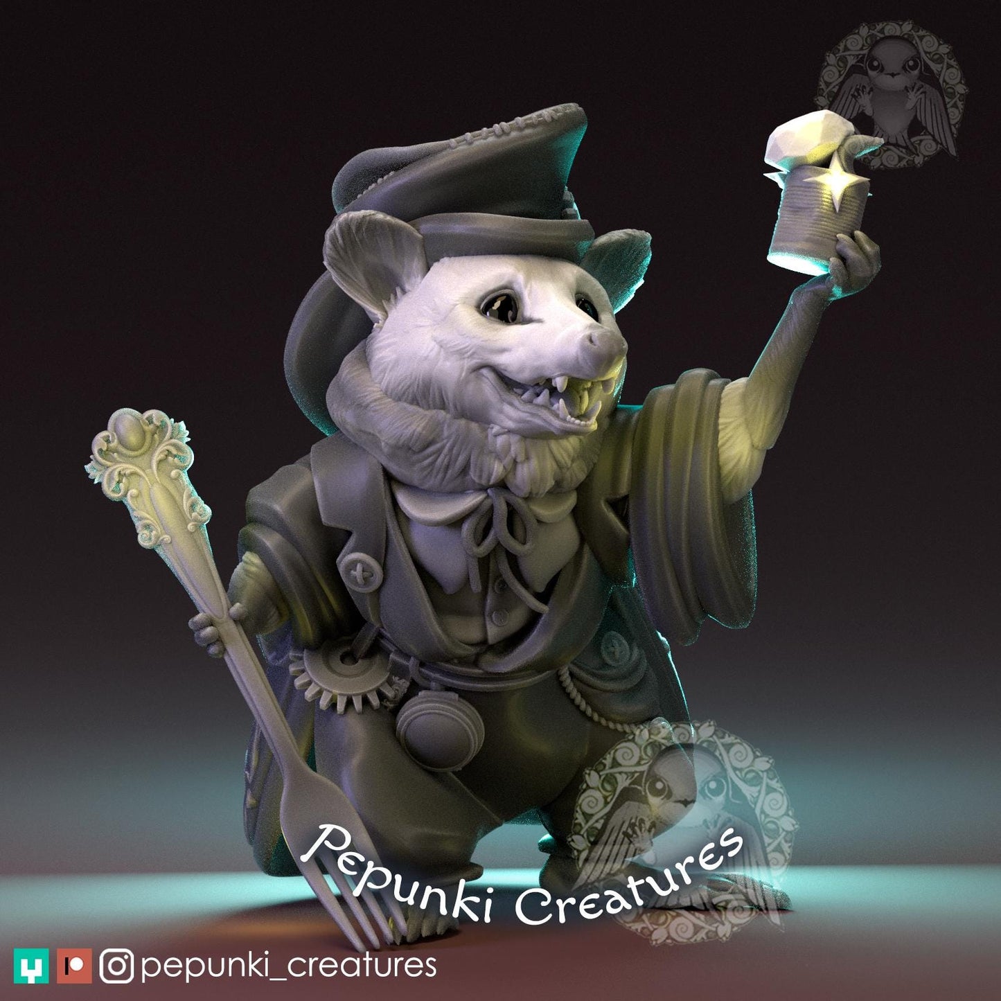 Opossum Metal Collector | Tabletop Miniature | Pepunki Creatures