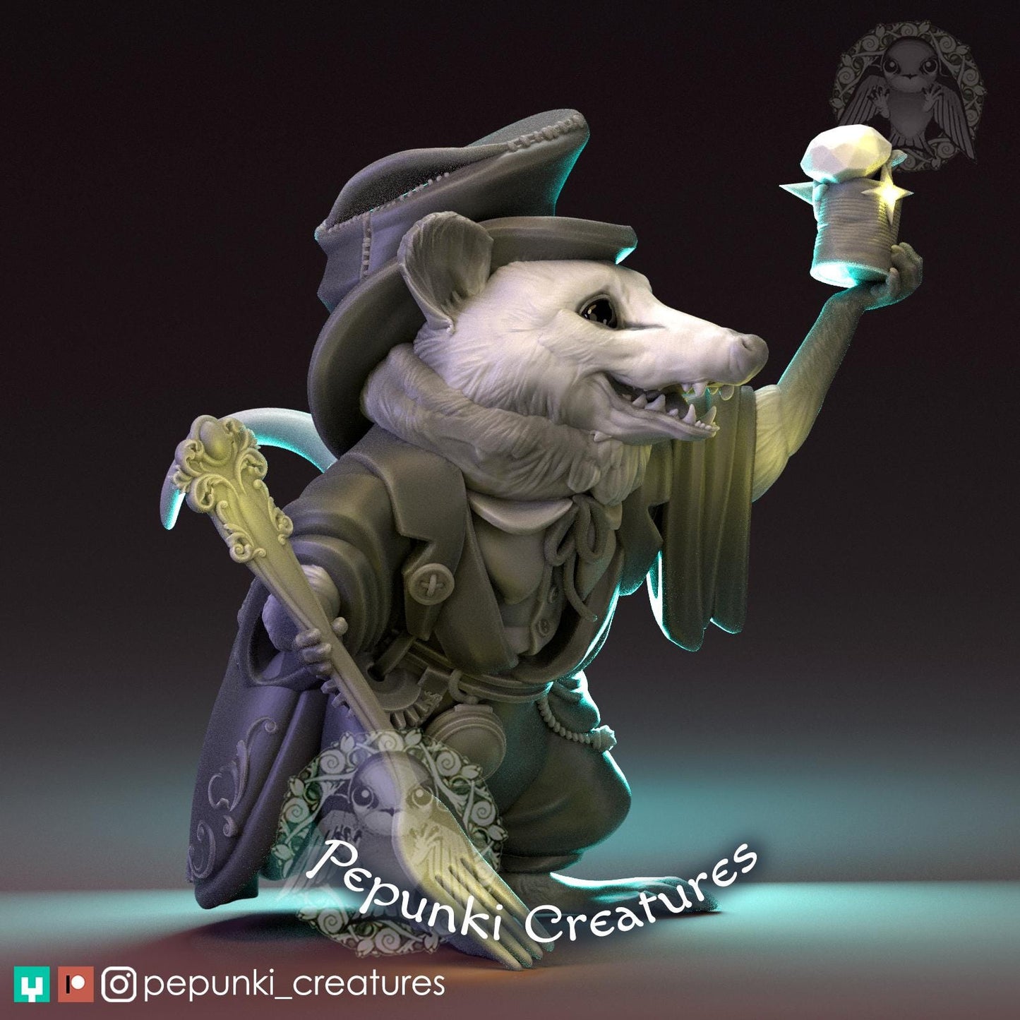 Opossum Metal Collector | Tabletop Miniature | Pepunki Creatures