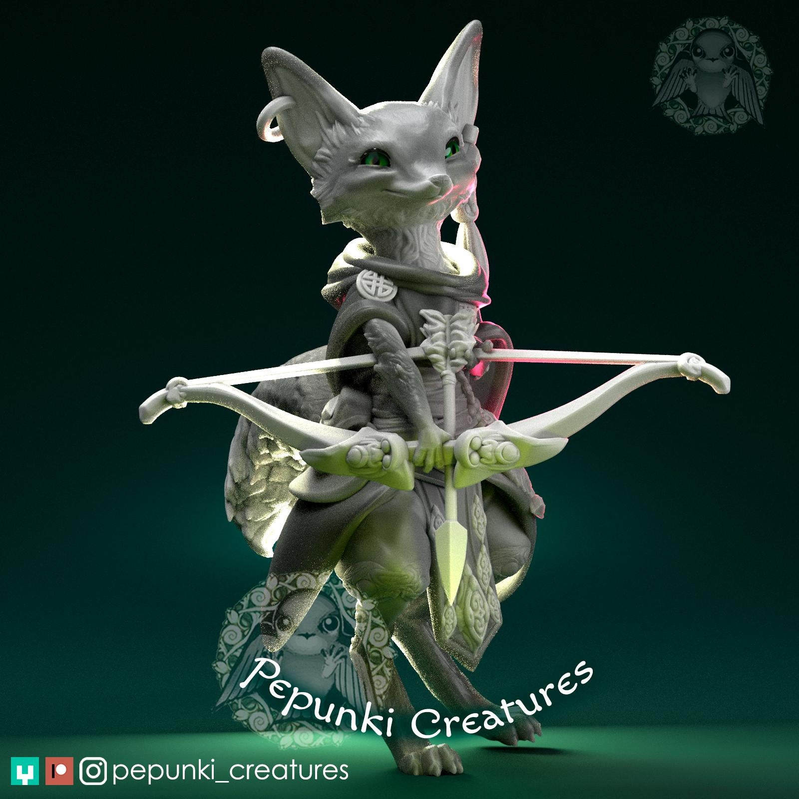 Fox Archer | Tabletop Miniature | Pepunki Creatures