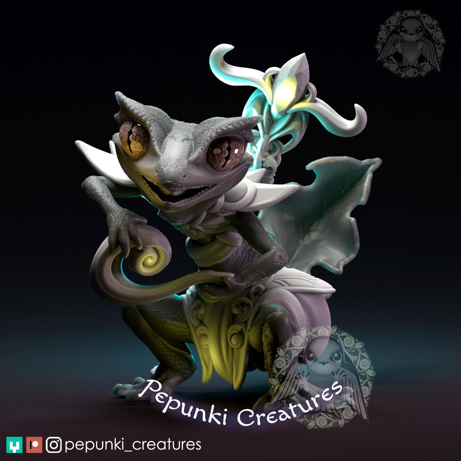 Leaf Gecko Sorceress | Tabletop Miniature | Pepunki Creatures
