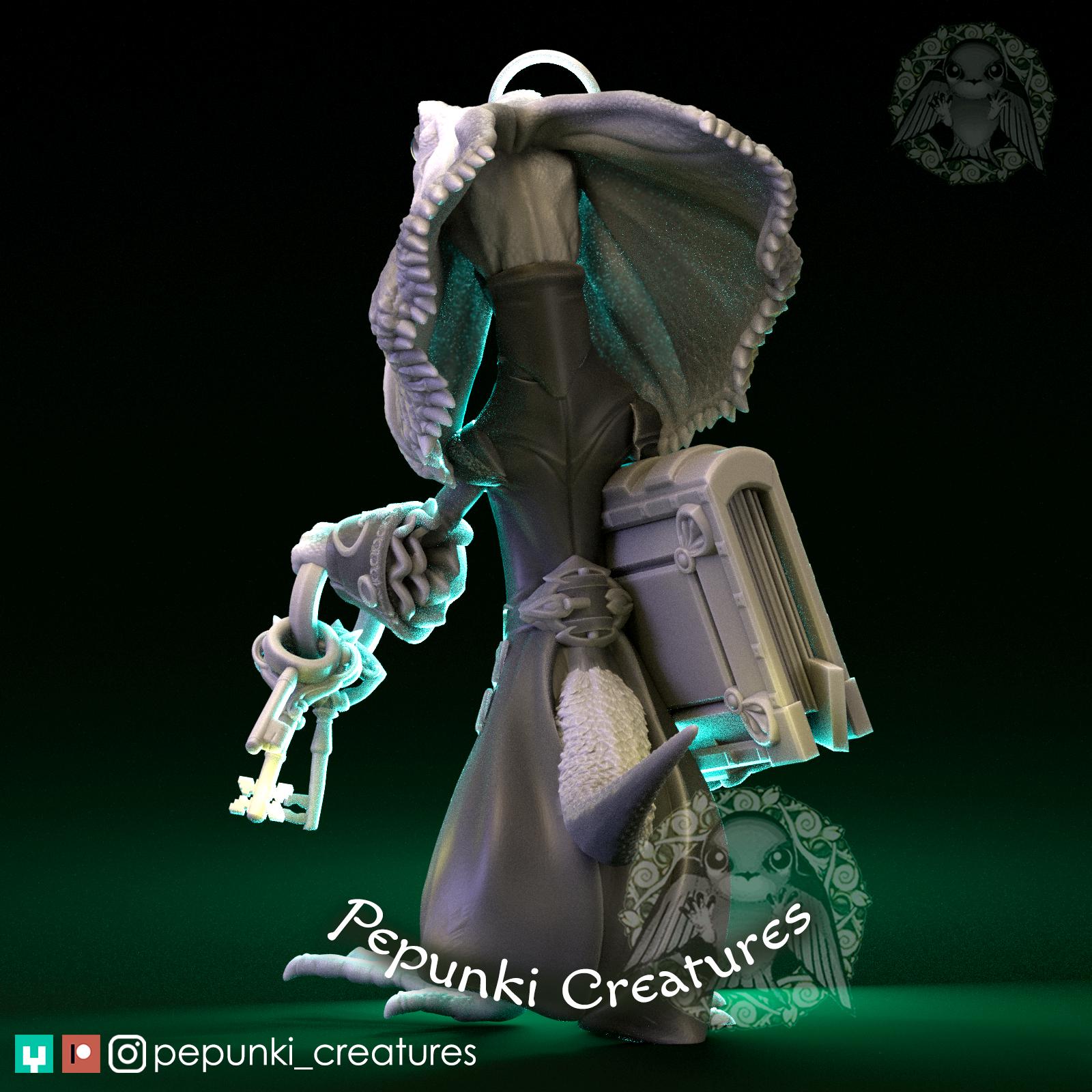 Frilled Lizard Librarian | Tabletop Miniature | Pepunki Creatures