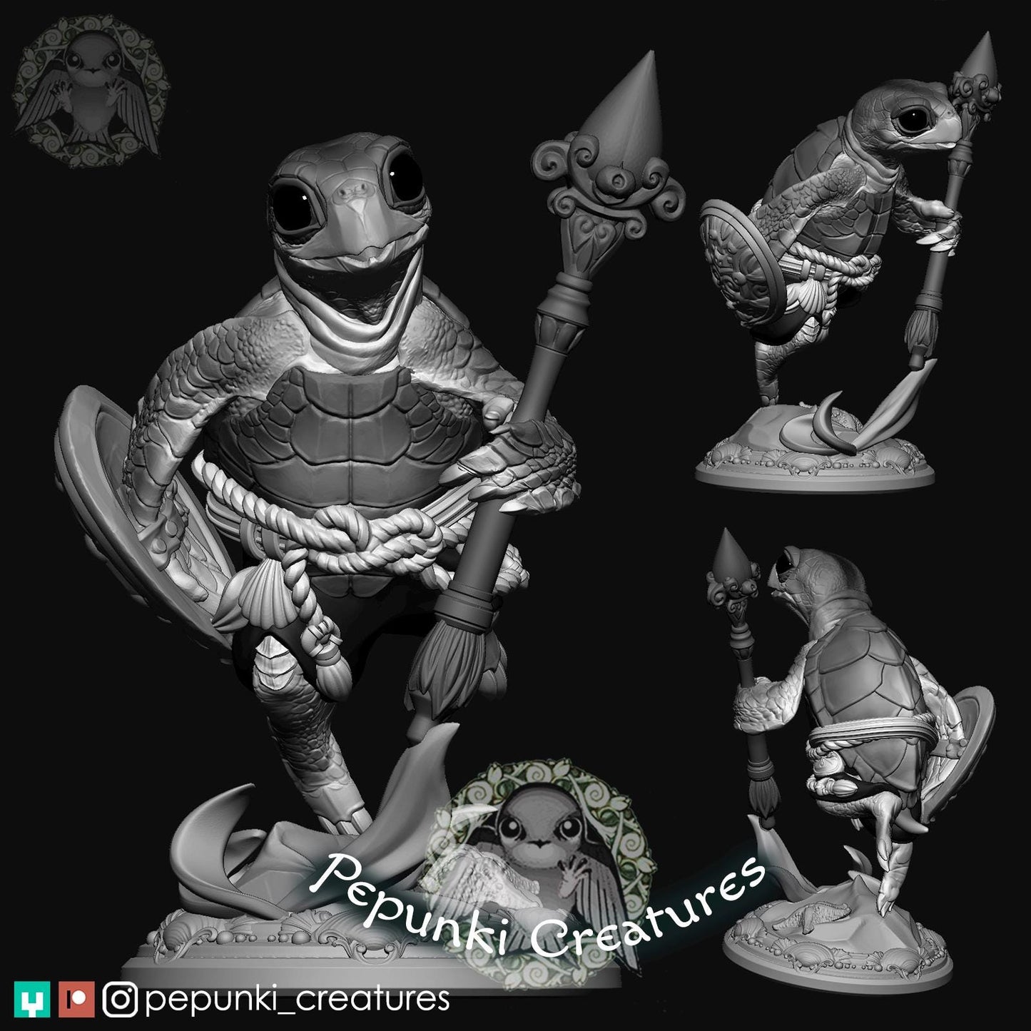 Sea Turtle Warrior | Tabletop Miniature | Pepunki Creatures