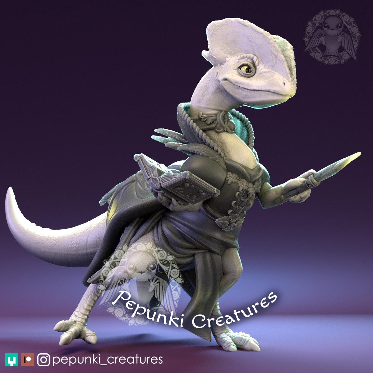 Dilophosaurus Wizardess | Tabletop Miniature | Pepunki Creatures