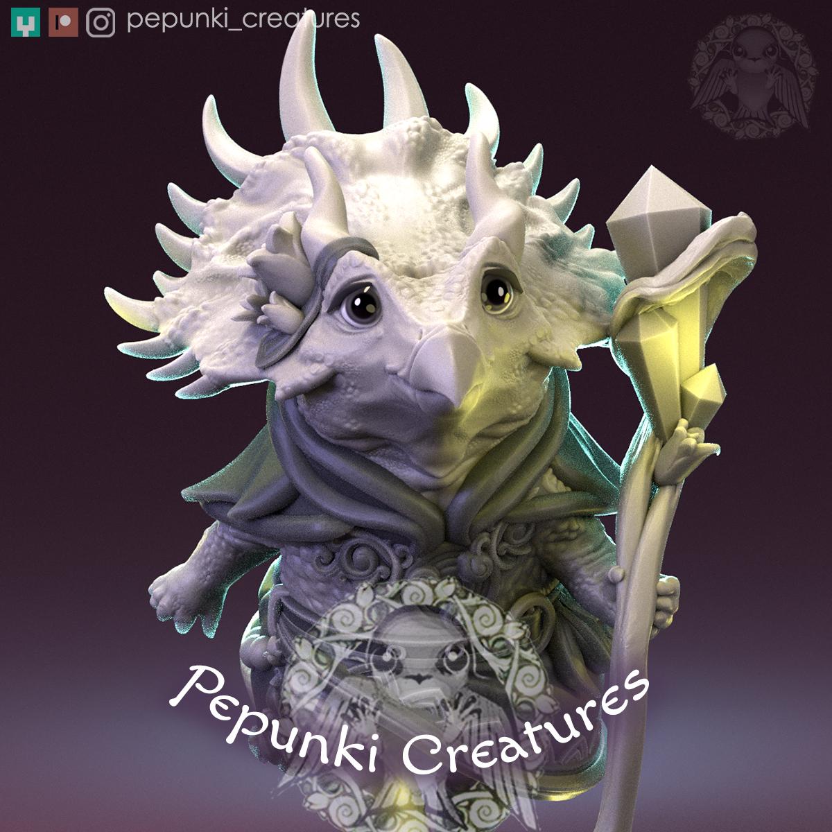 Triceratops Sorceress | Tabletop Miniature | Pepunki Creatures