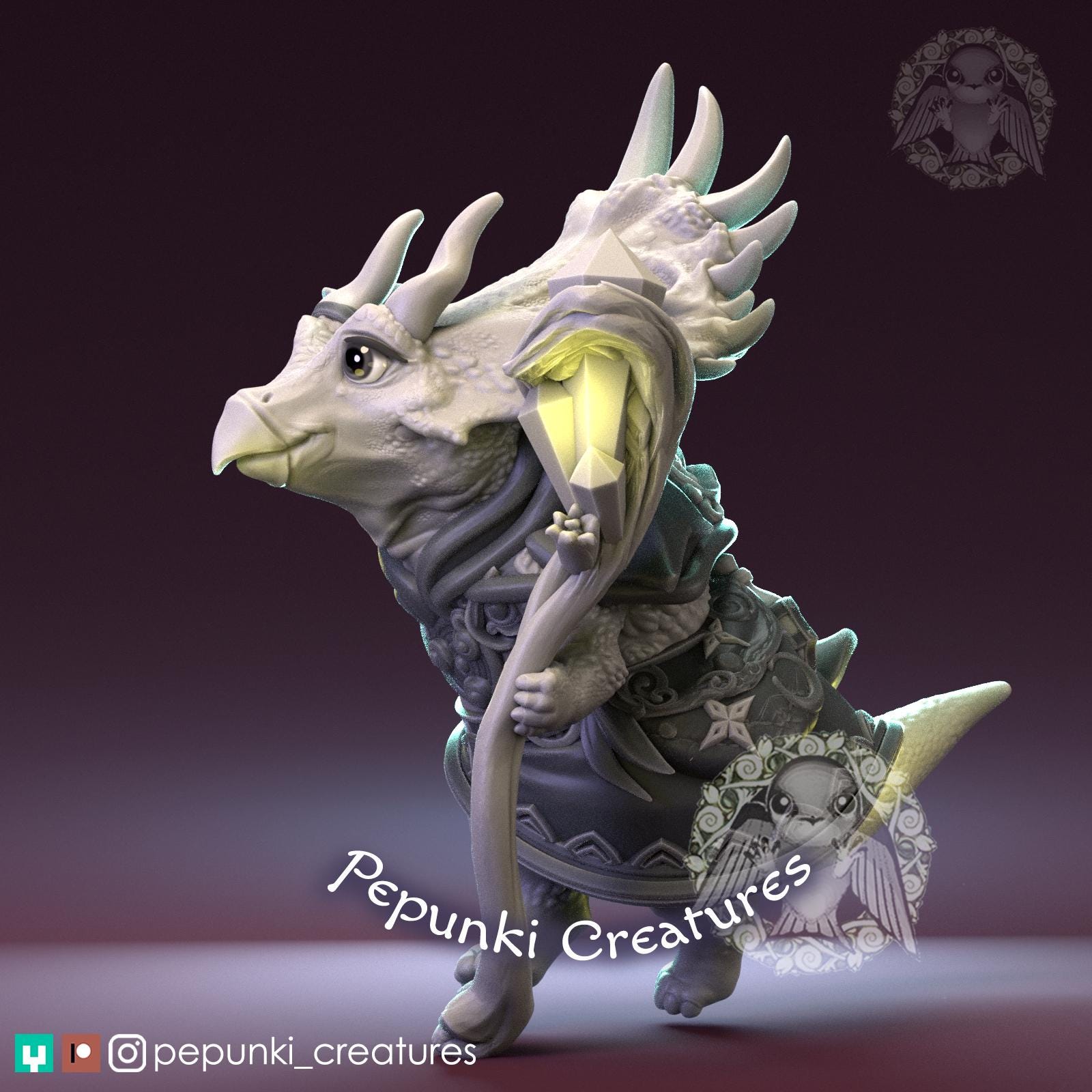 Triceratops Sorceress | Tabletop Miniature | Pepunki Creatures
