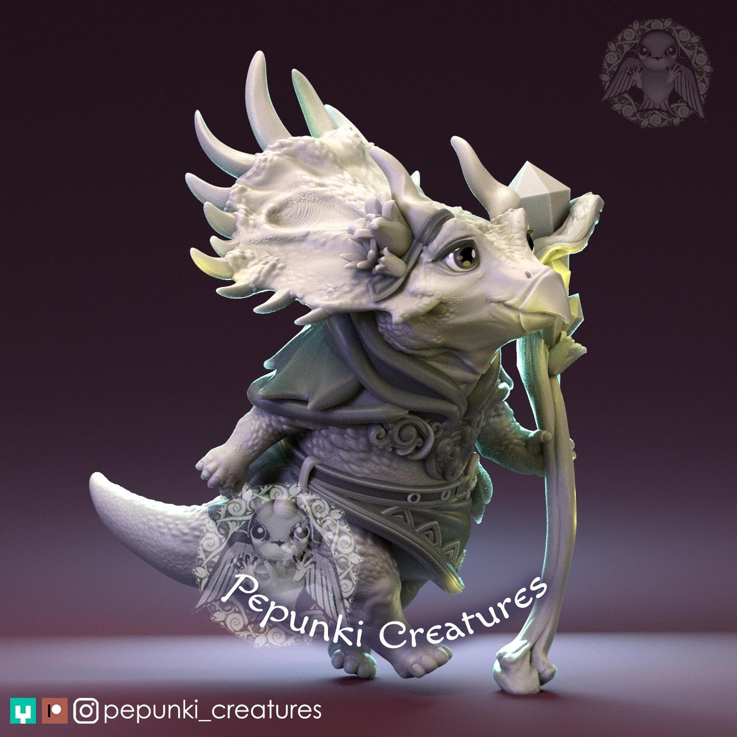 Triceratops Sorceress | Tabletop Miniature | Pepunki Creatures