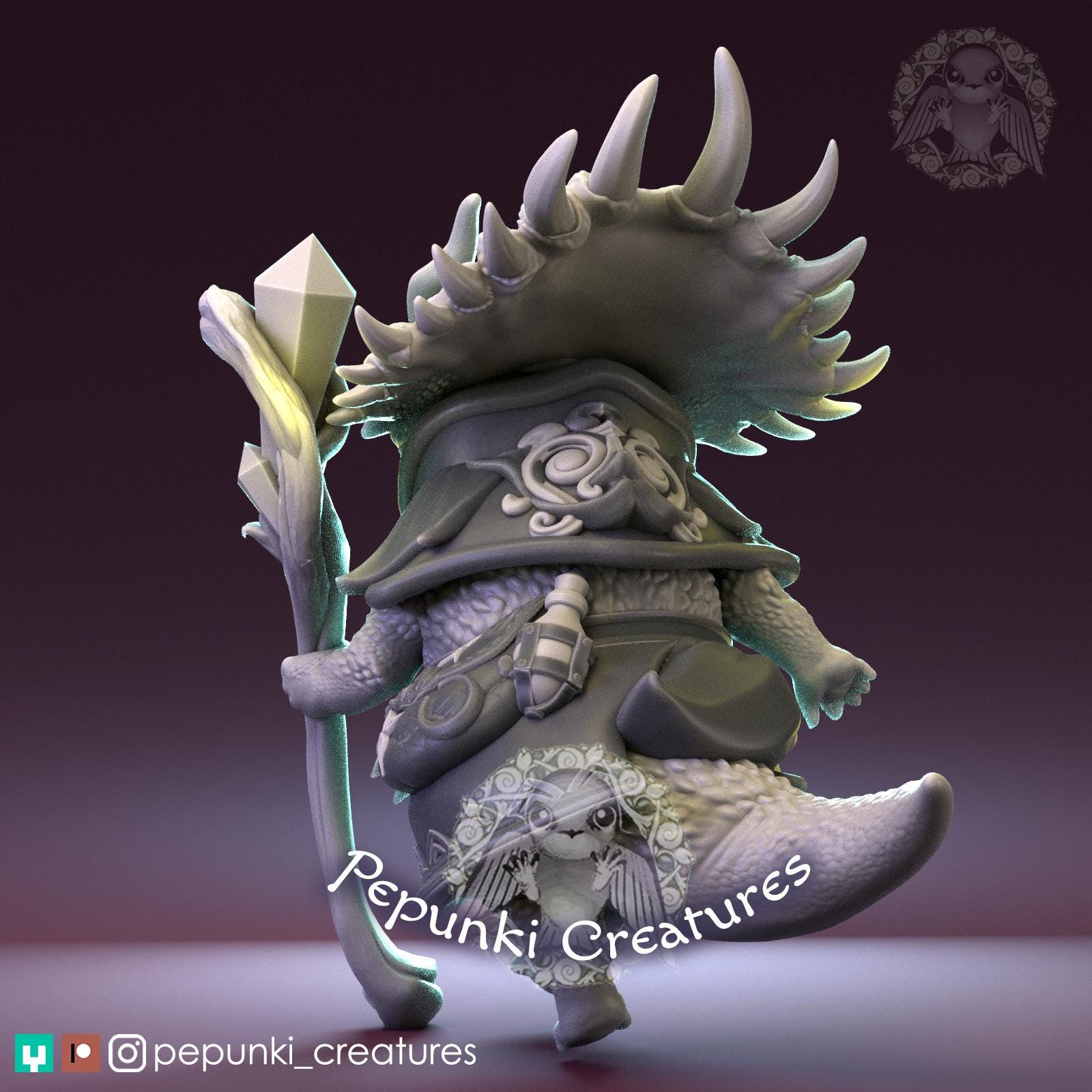 Triceratops Sorceress | Tabletop Miniature | Pepunki Creatures
