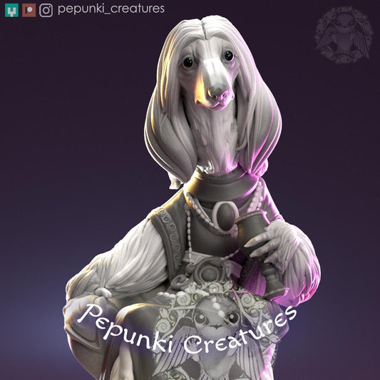 Afghan Hound Lady | Tabletop Miniature | Pepunki Creatures