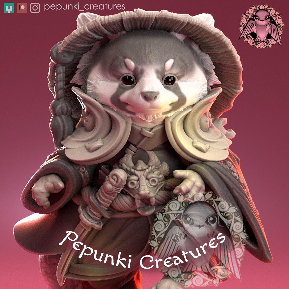 Red Panda Samurai Warrior | Tabletop Miniature | Pepunki Creatures
