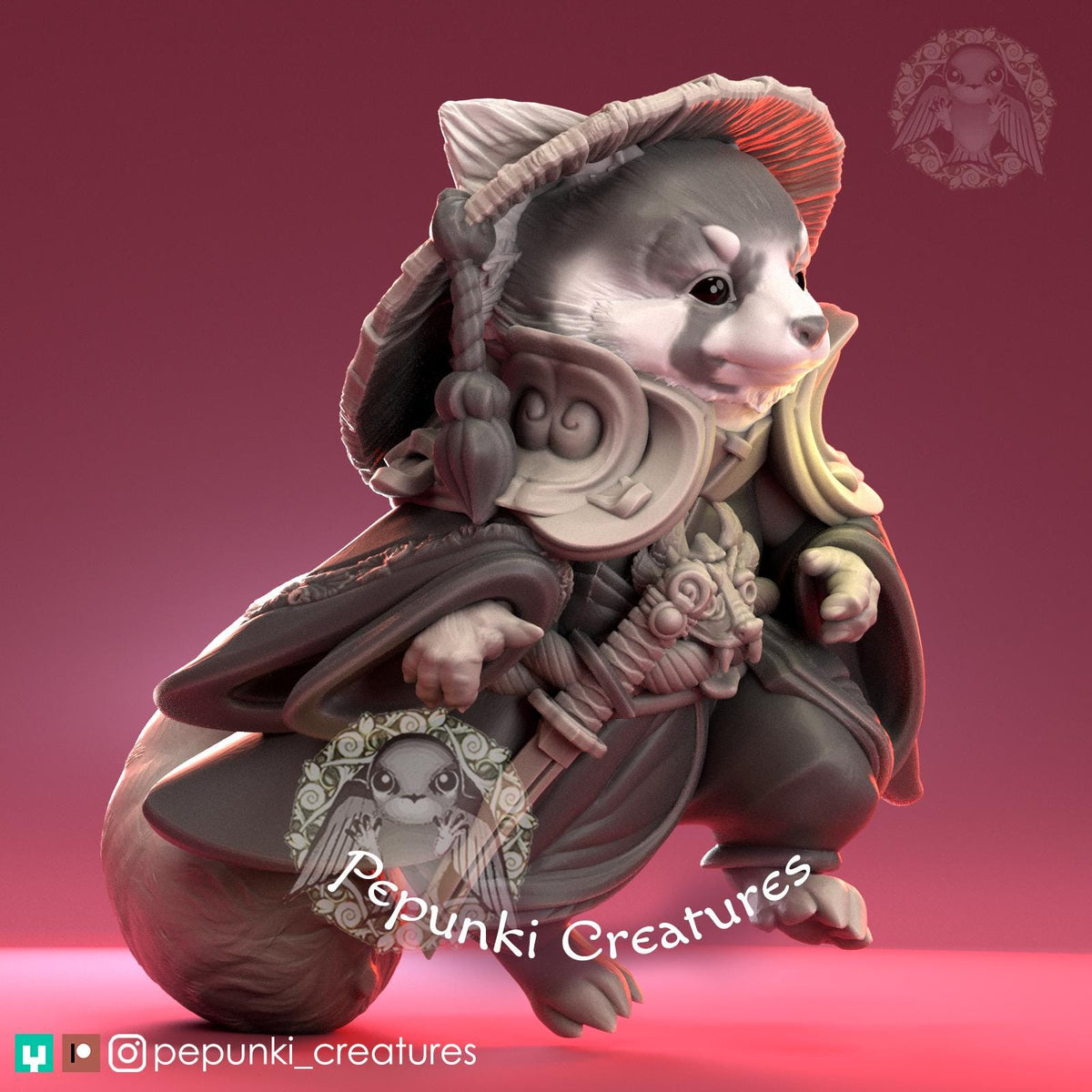 Red Panda Samurai Warrior | Tabletop Miniature | Pepunki Creatures