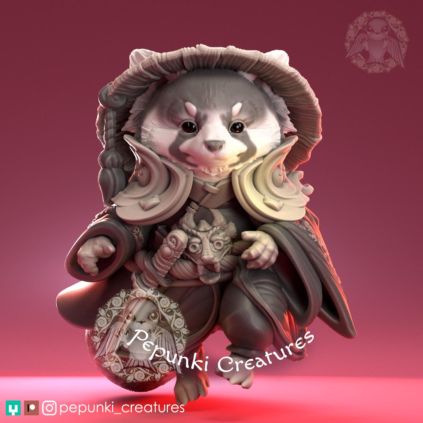 Red Panda Samurai Warrior | Tabletop Miniature | Pepunki Creatures