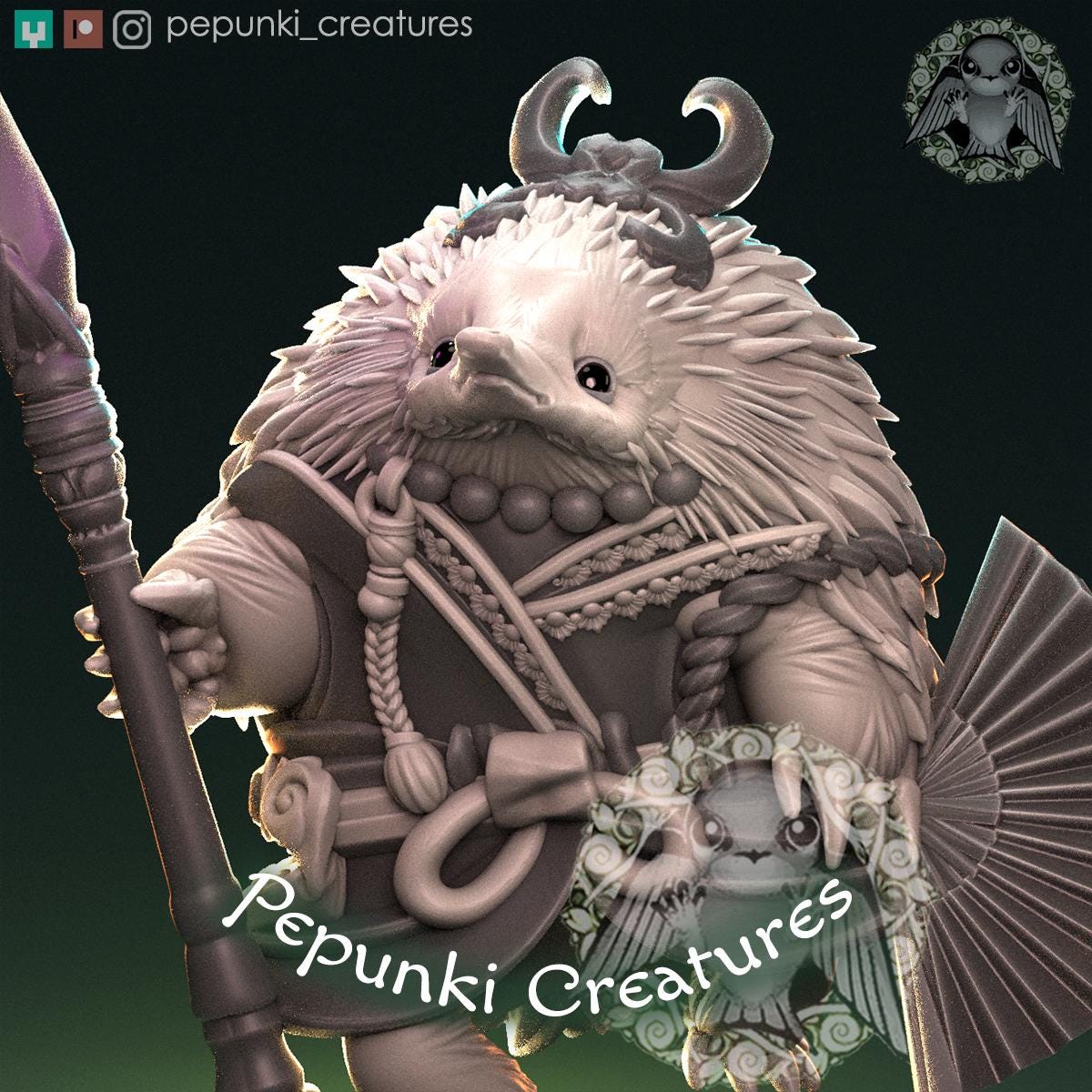 Echidna Spearman | Tabletop Miniature | Pepunki Creatures