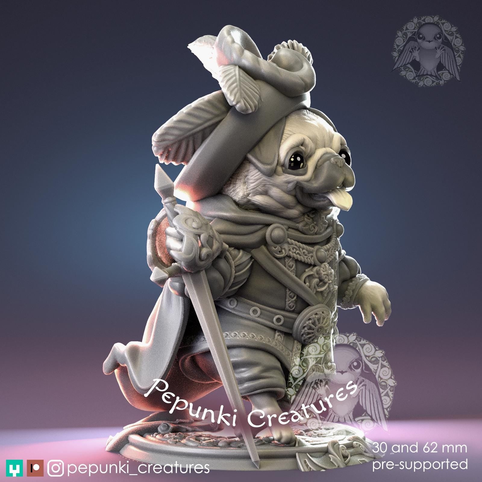 Pug Chevalier | Tabletop Miniature | Pepunki Creatures