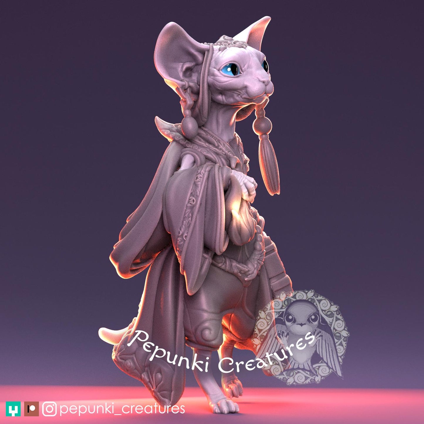 Sphynx Cat Mage | Tabletop Miniature | Pepunki Creatures