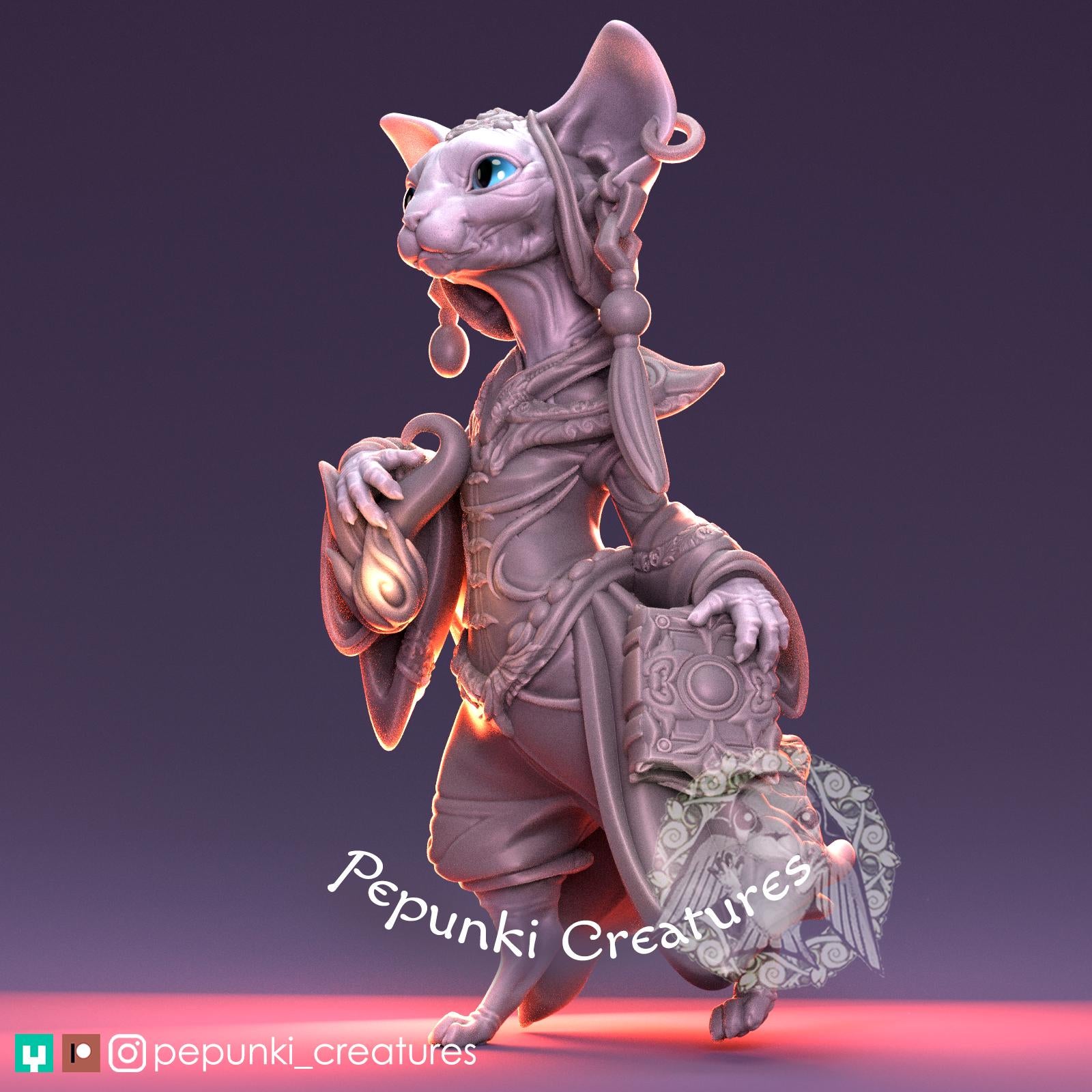 Sphynx Cat Mage | Tabletop Miniature | Pepunki Creatures