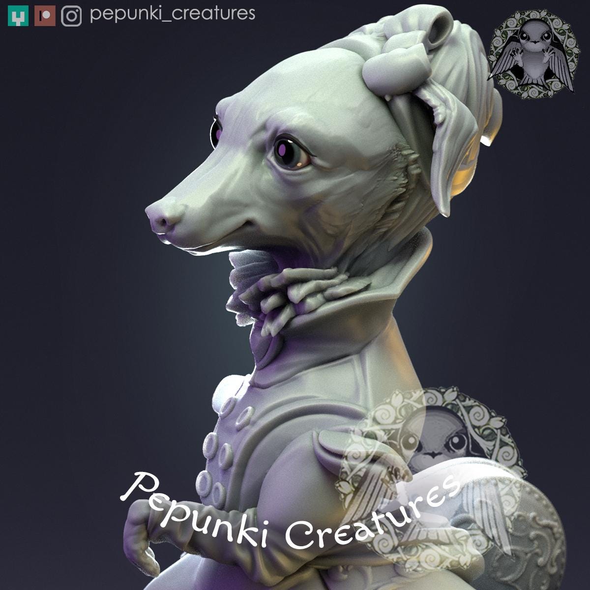 Greyhound Lady | Tabletop Miniature | Pepunki Creatures