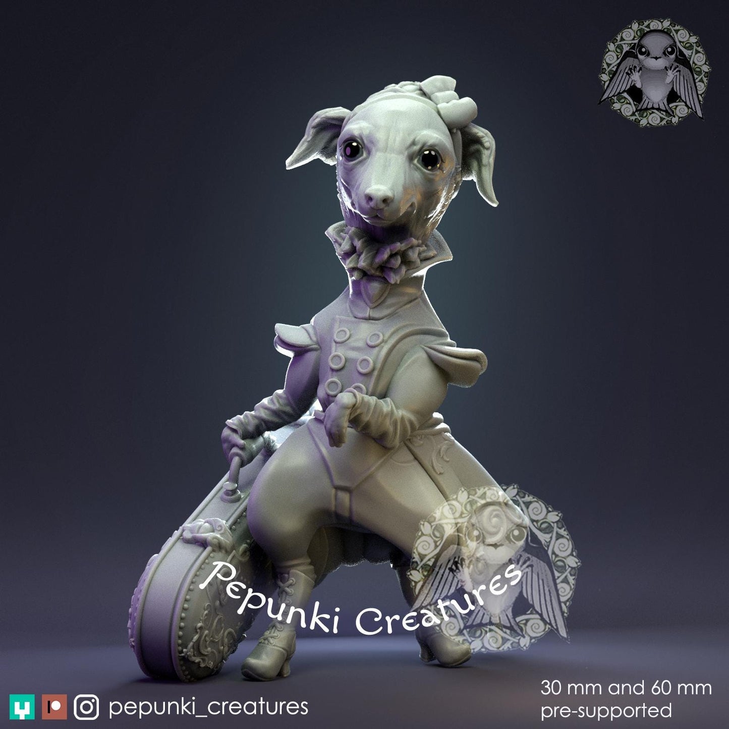 Greyhound Lady | Tabletop Miniature | Pepunki Creatures