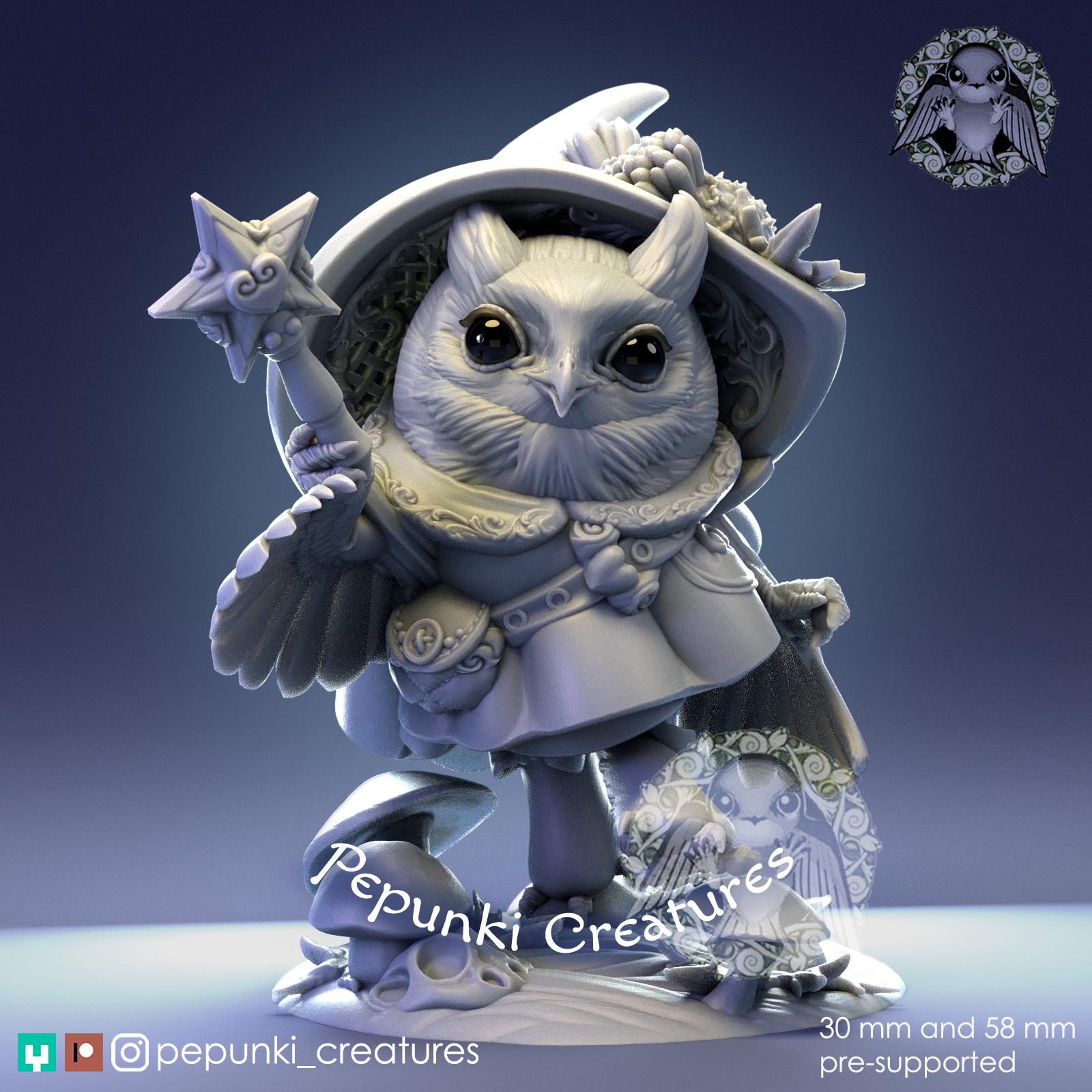 Owl Mage | Tabletop Miniature | Pepunki Creatures