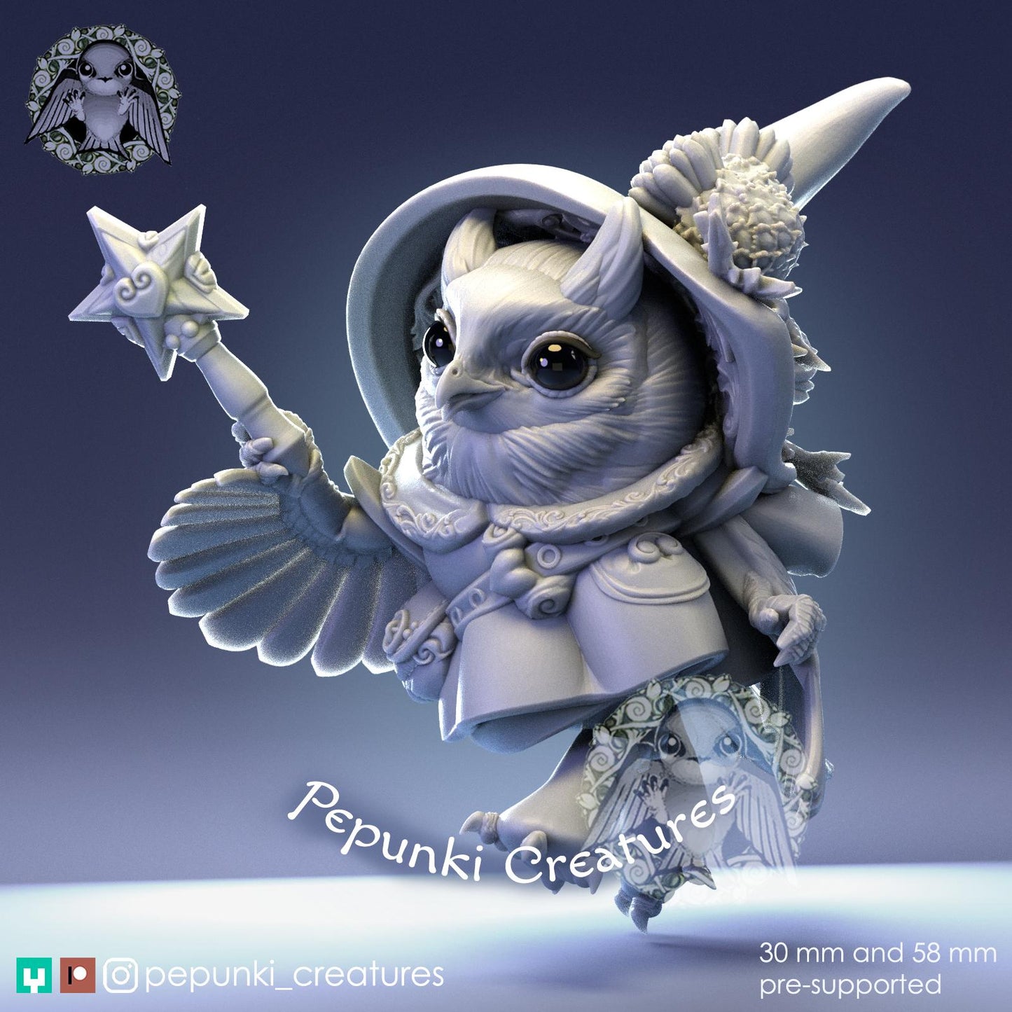 Owl Mage | Tabletop Miniature | Pepunki Creatures