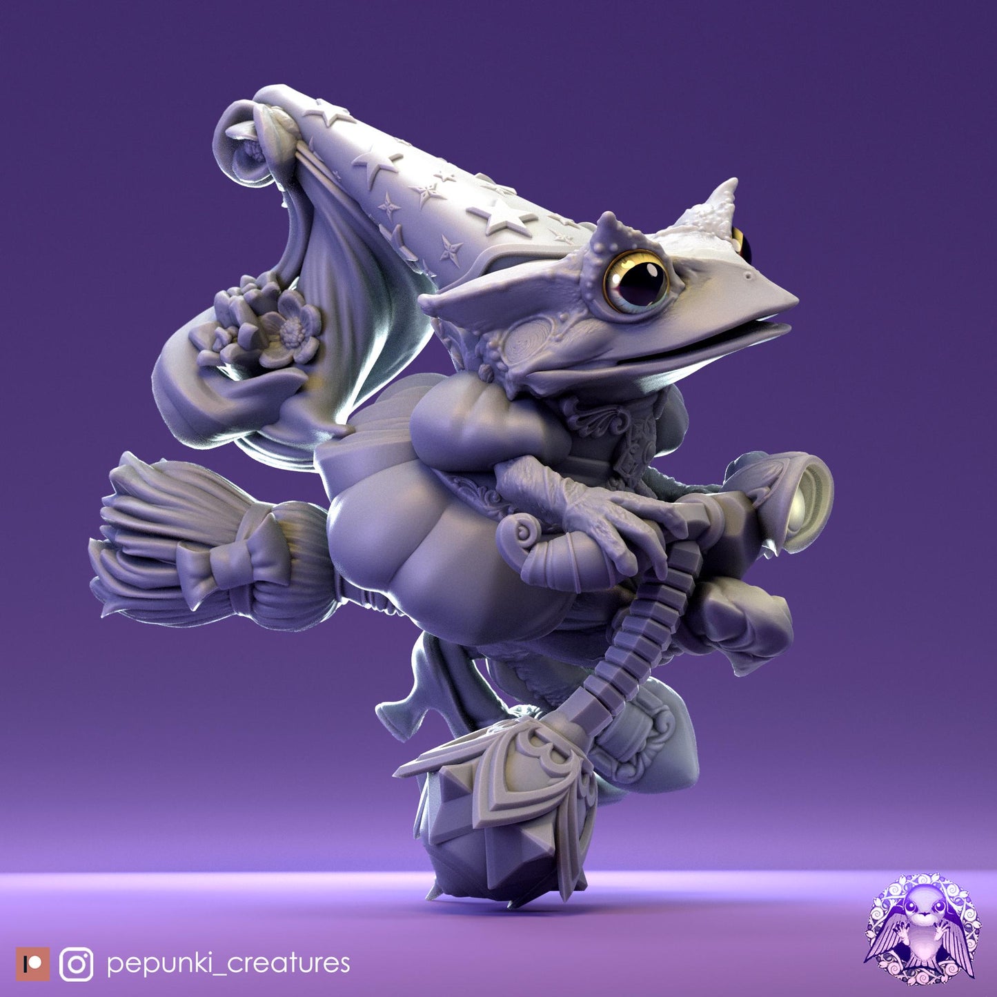 Wizardess Frog | Tabletop Miniature | Pepunki Creatures