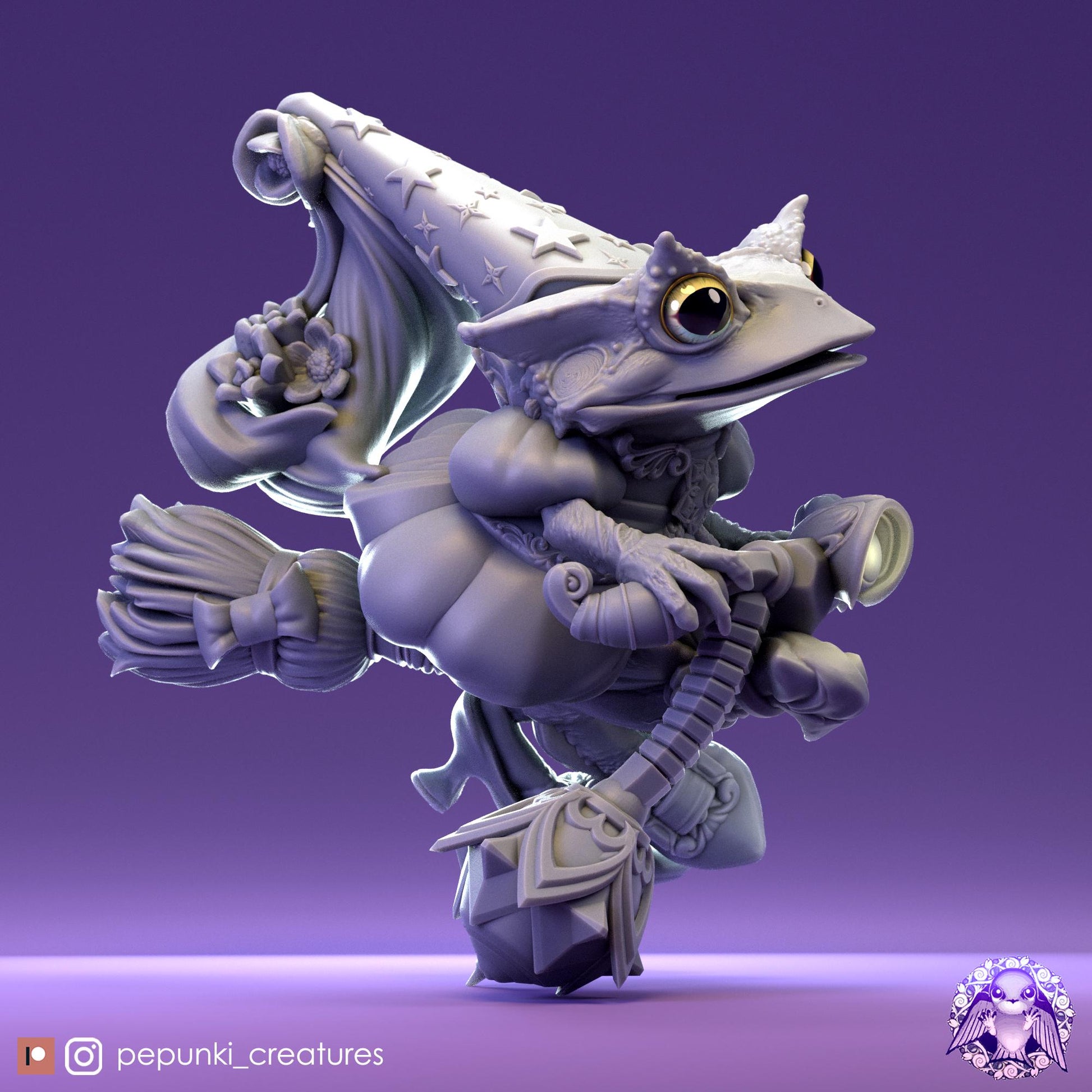 Wizardess Frog | Tabletop Miniature | Pepunki Creatures