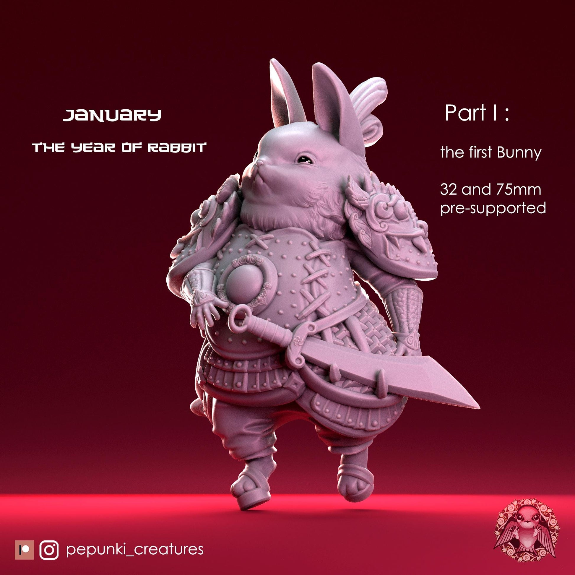 Bunny Warrior | Tabletop Miniature | Pepunki Creatures