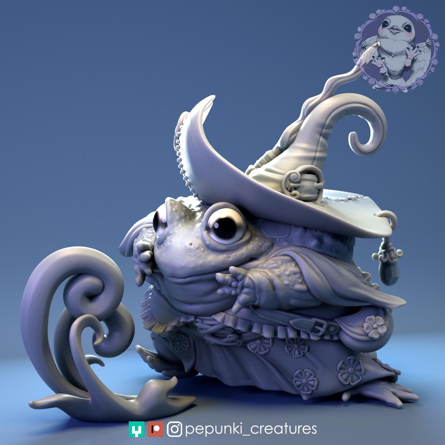 Bullfrog Wizardess | Tabletop Miniature | Pepunki Creatures