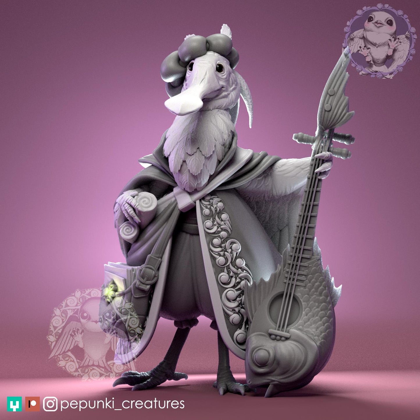 Spoonbill Bard | Tabletop Miniature | Pepunki Creatures