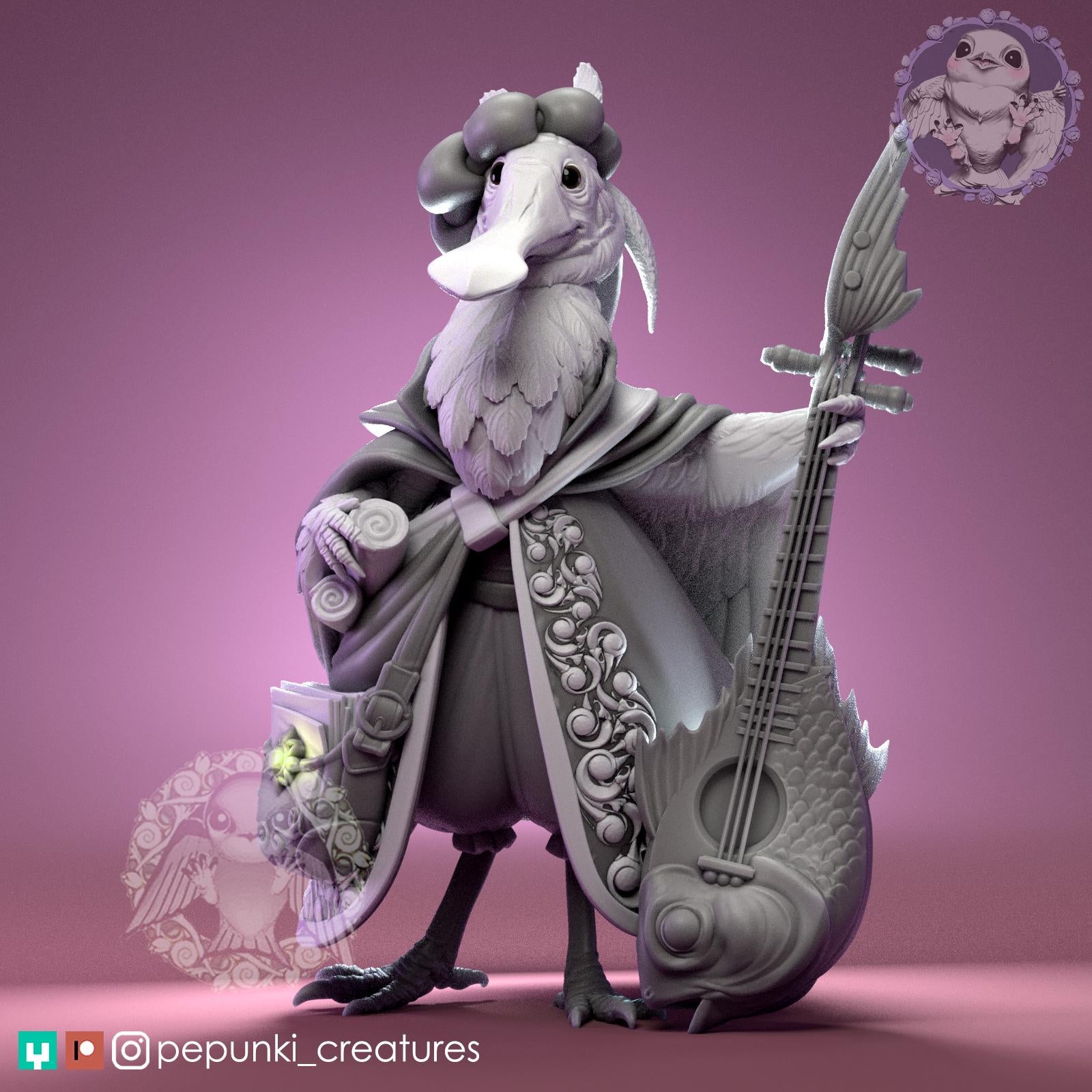Spoonbill Bard | Tabletop Miniature | Pepunki Creatures