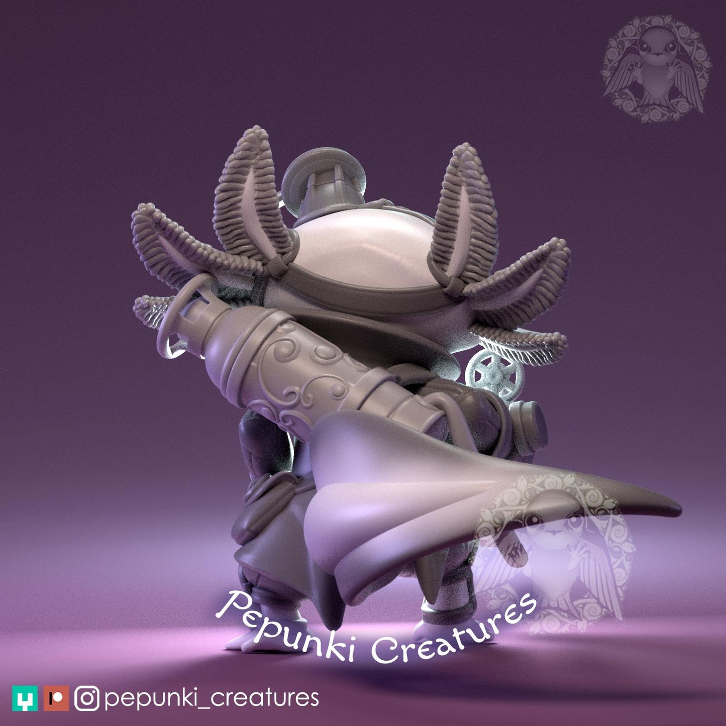 Steampunk Axolotl | Tabletop Miniature | Pepunki Creatures