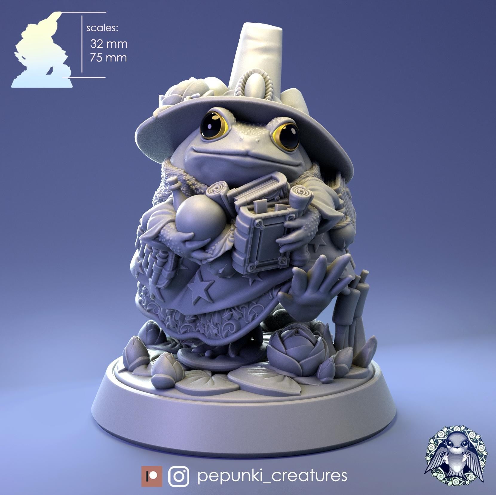 Frog Wizardess Ribbitta Tomatina | Tabletop Miniature | Pepunki Creatures