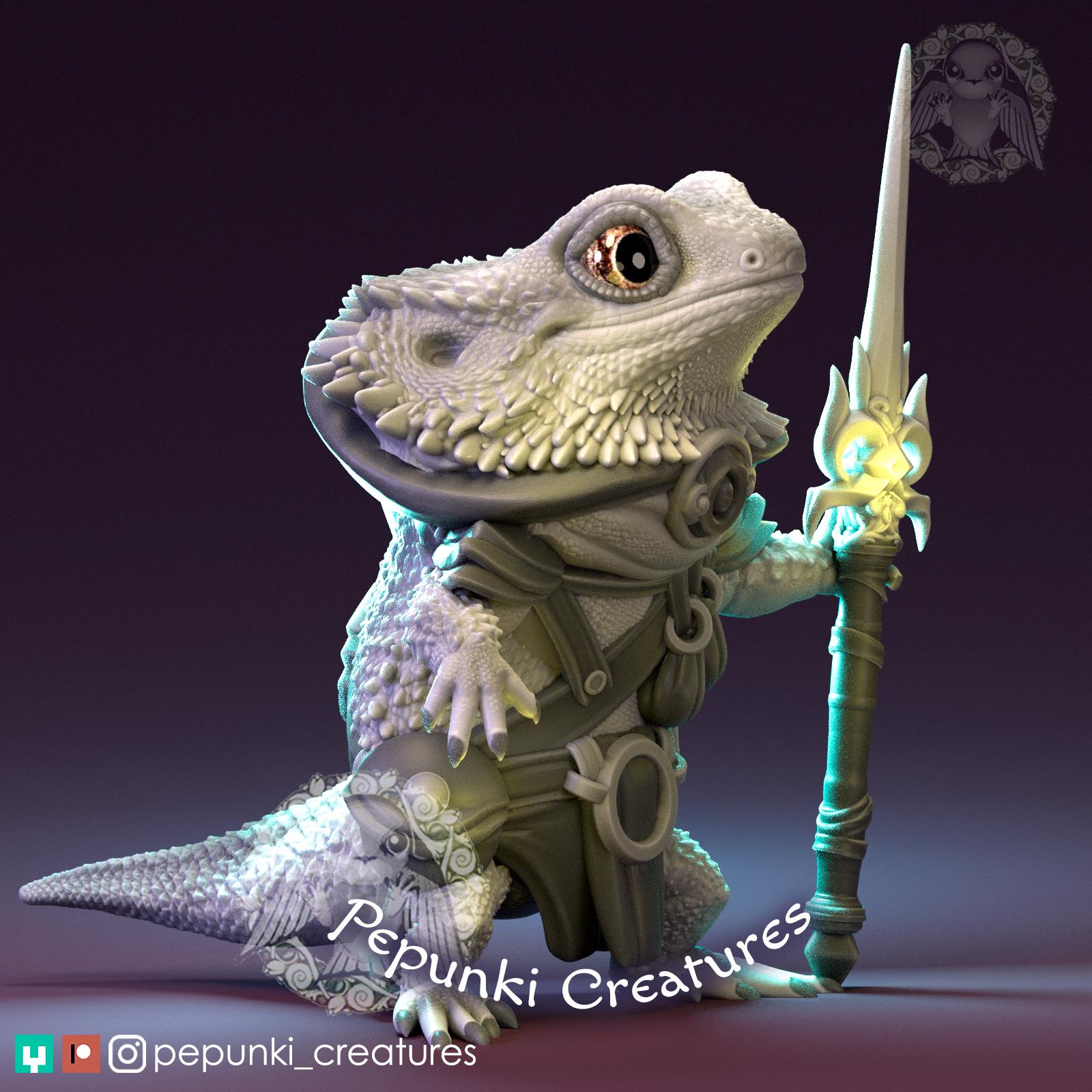 Bearded Dragon Warrior | Tabletop Miniature | Pepunki Creatures