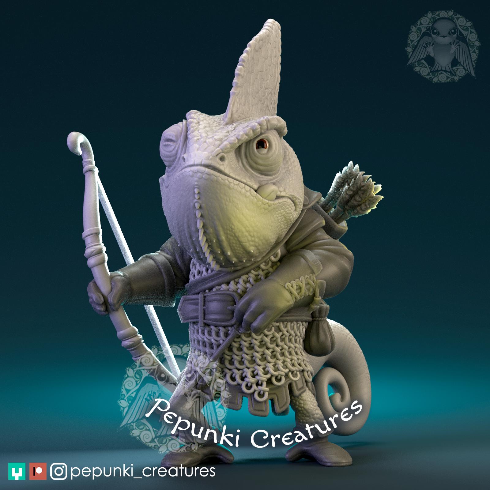 Chameleon Archer | Tabletop Miniature | Pepunki Creatures