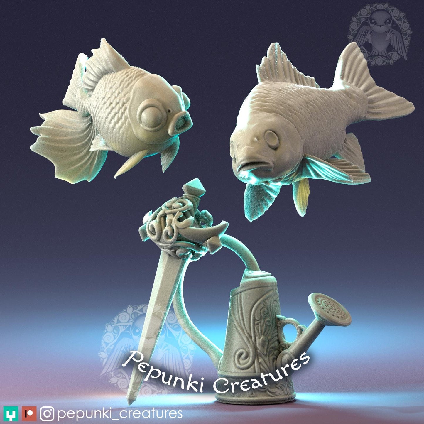 Two Fish & Sword Props | Tabletop Miniature | Pepunki Creatures