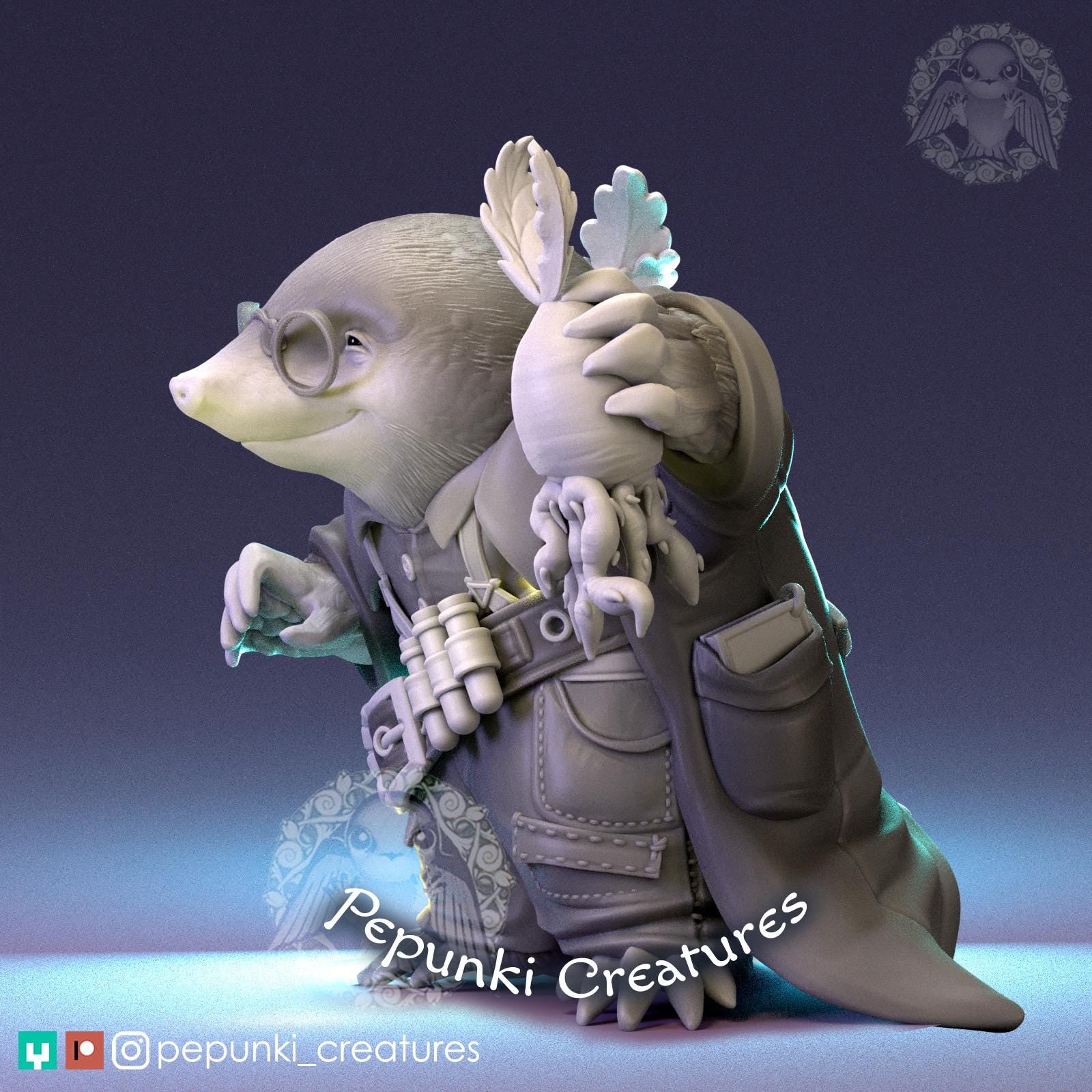 Mole Scientist Farmer | Tabletop Miniature | Pepunki Creatures