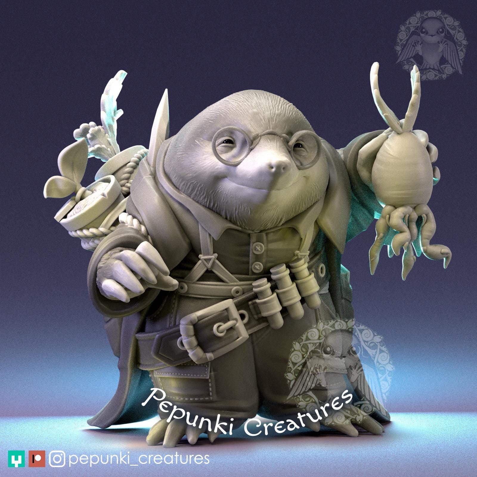 Mole Scientist Farmer | Tabletop Miniature | Pepunki Creatures