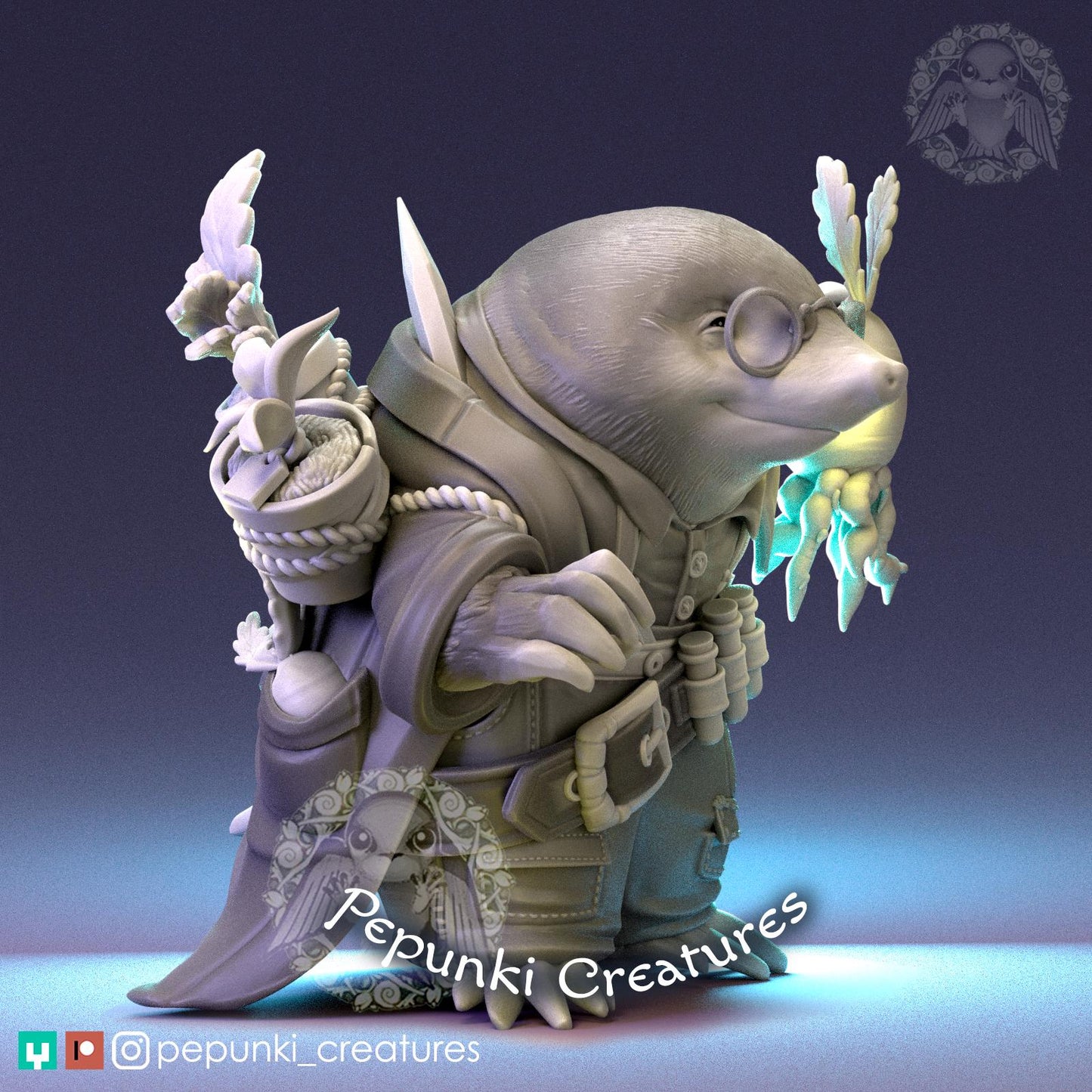 Mole Scientist Farmer | Tabletop Miniature | Pepunki Creatures