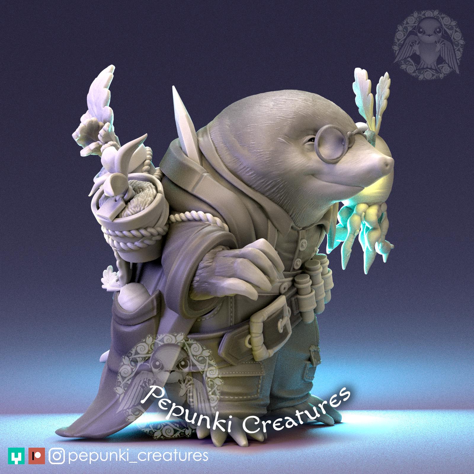 Mole Scientist Farmer | Tabletop Miniature | Pepunki Creatures