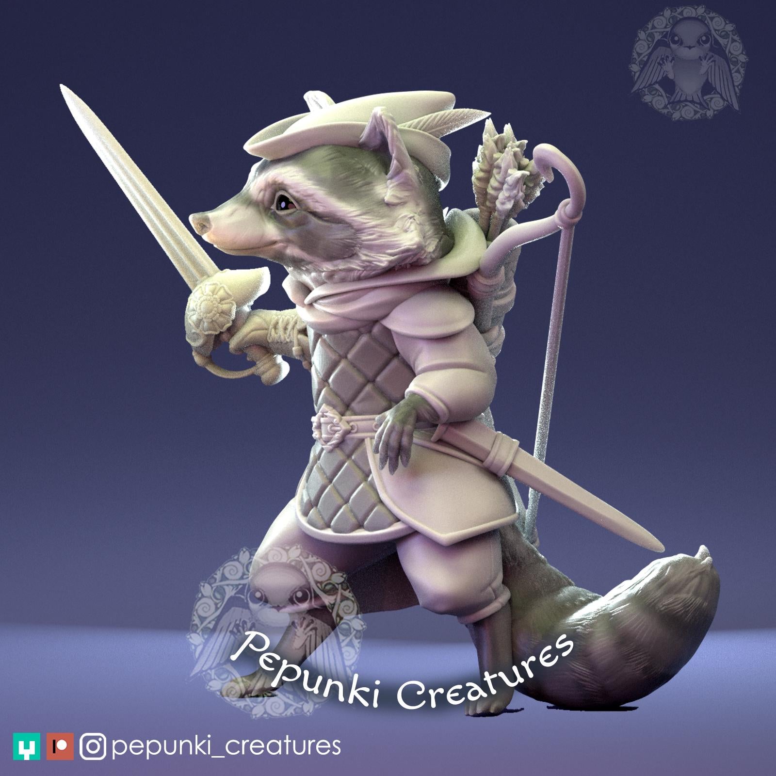 Raccoon Ranger | Tabletop Miniature | Pepunki Creatures