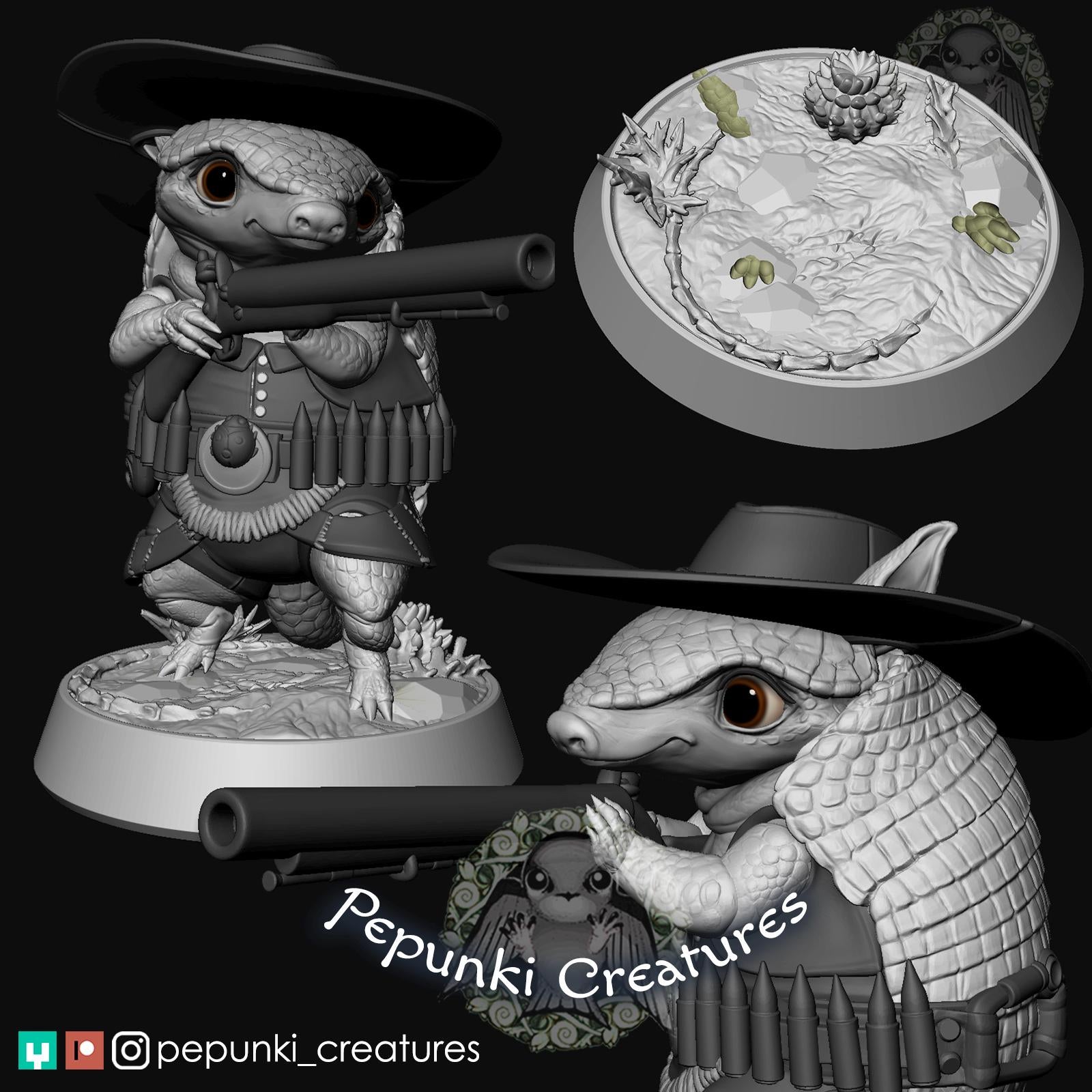 Armadillo Cowboy | Tabletop Miniature | Pepunki Creatures