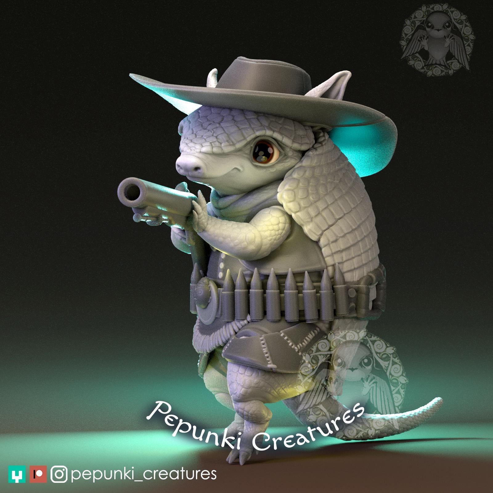 Armadillo Cowboy | Tabletop Miniature | Pepunki Creatures